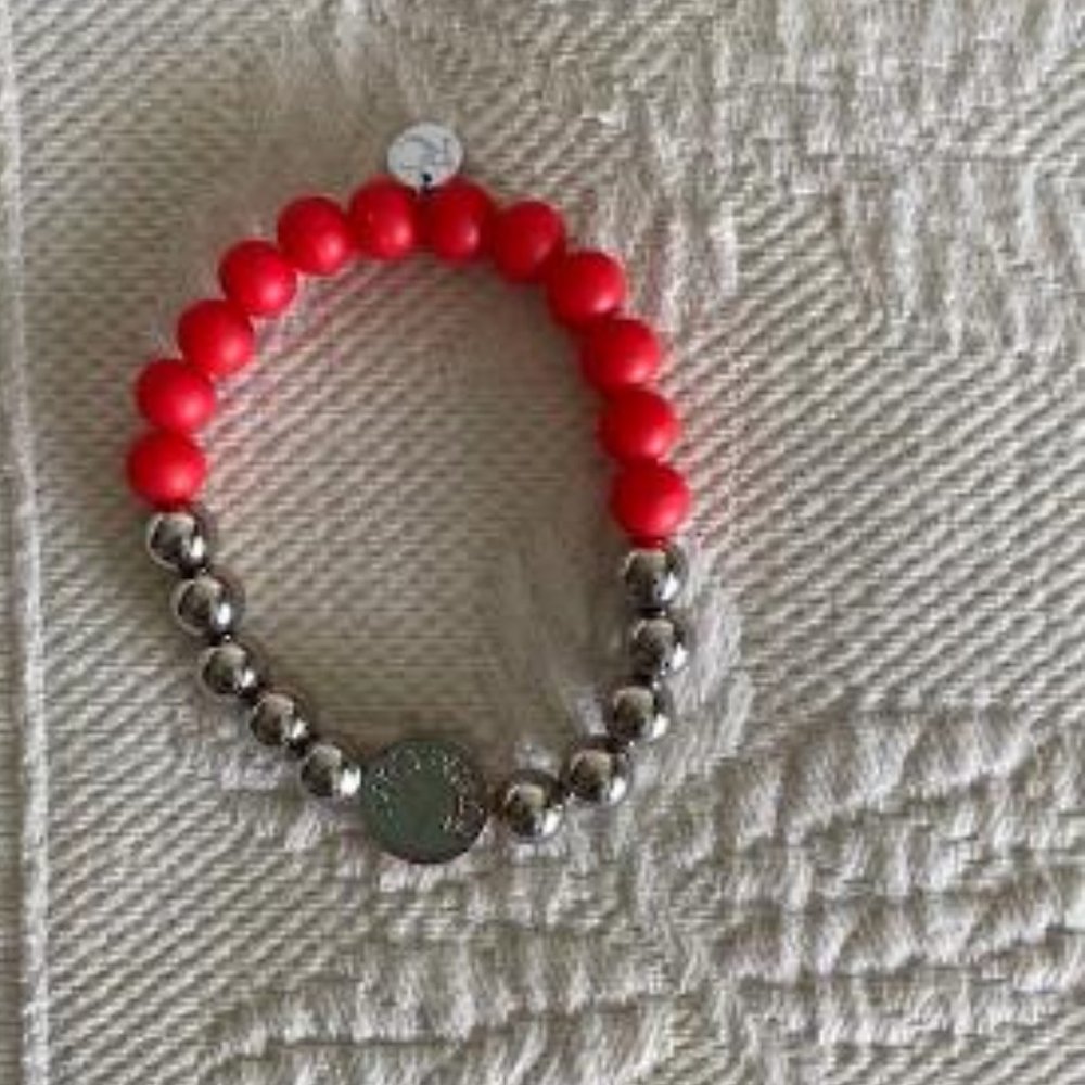 Rustic Cuff - Silver & Red Beaded - Picture 2 of 5